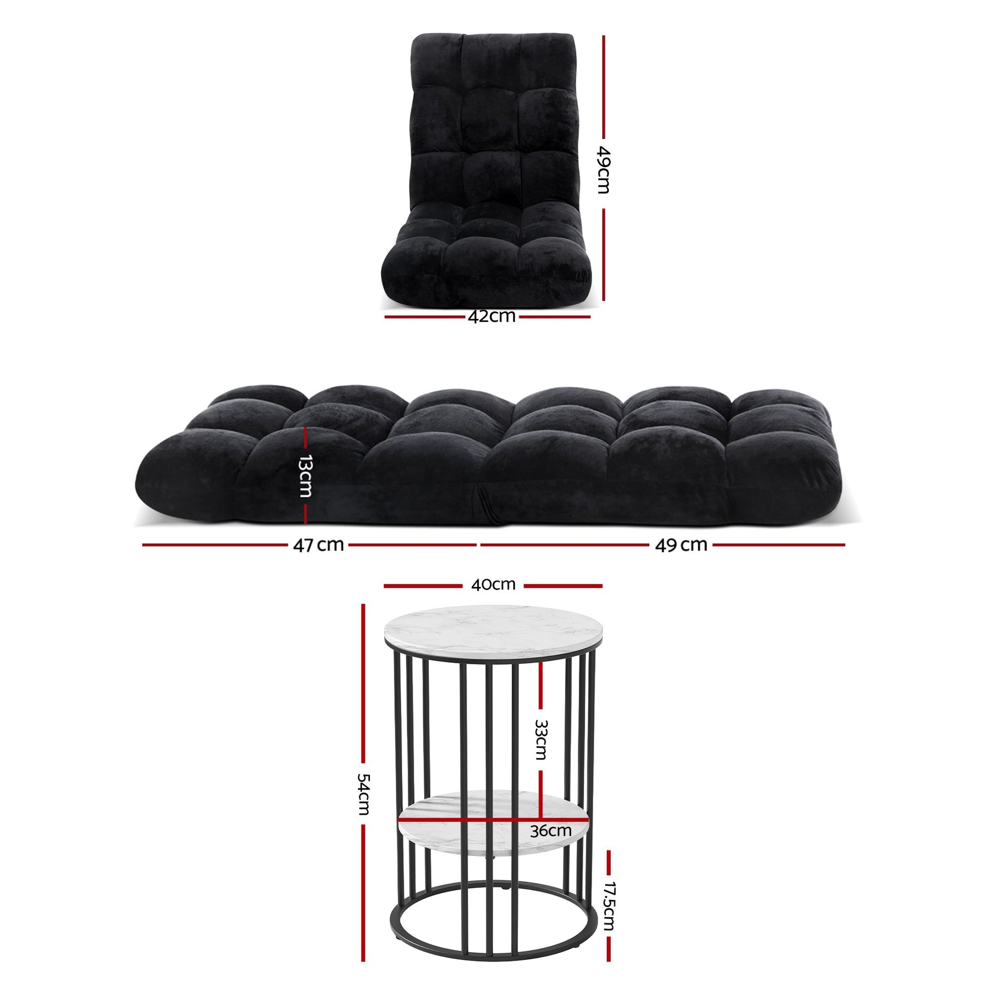 Artiss Sofa Bed Floor Lounge Recliner Foldable Chair & Side Table Bundle