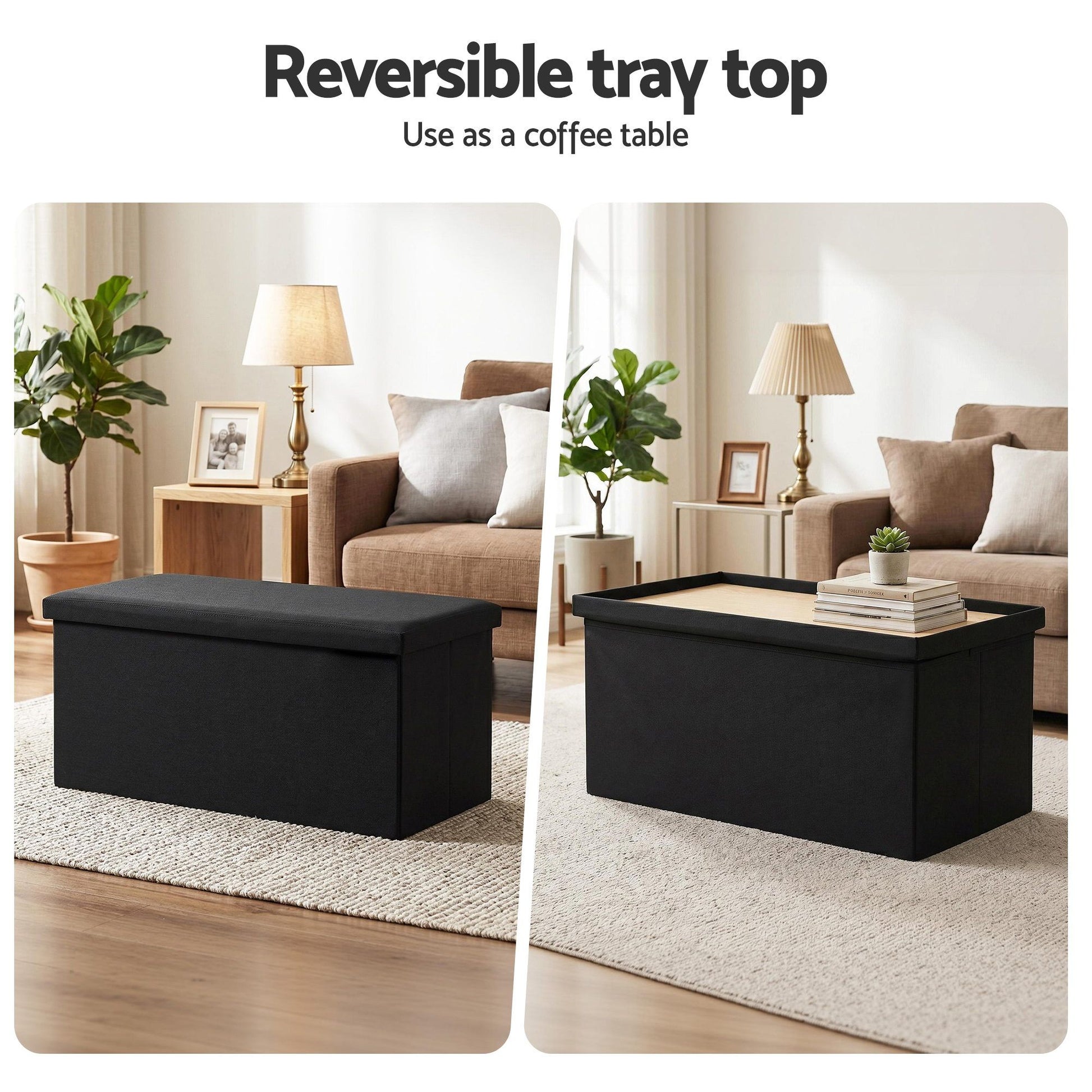 Artiss Storage Ottoman Bench Folding Blanket Box Toy Organiser Foot Stool Black