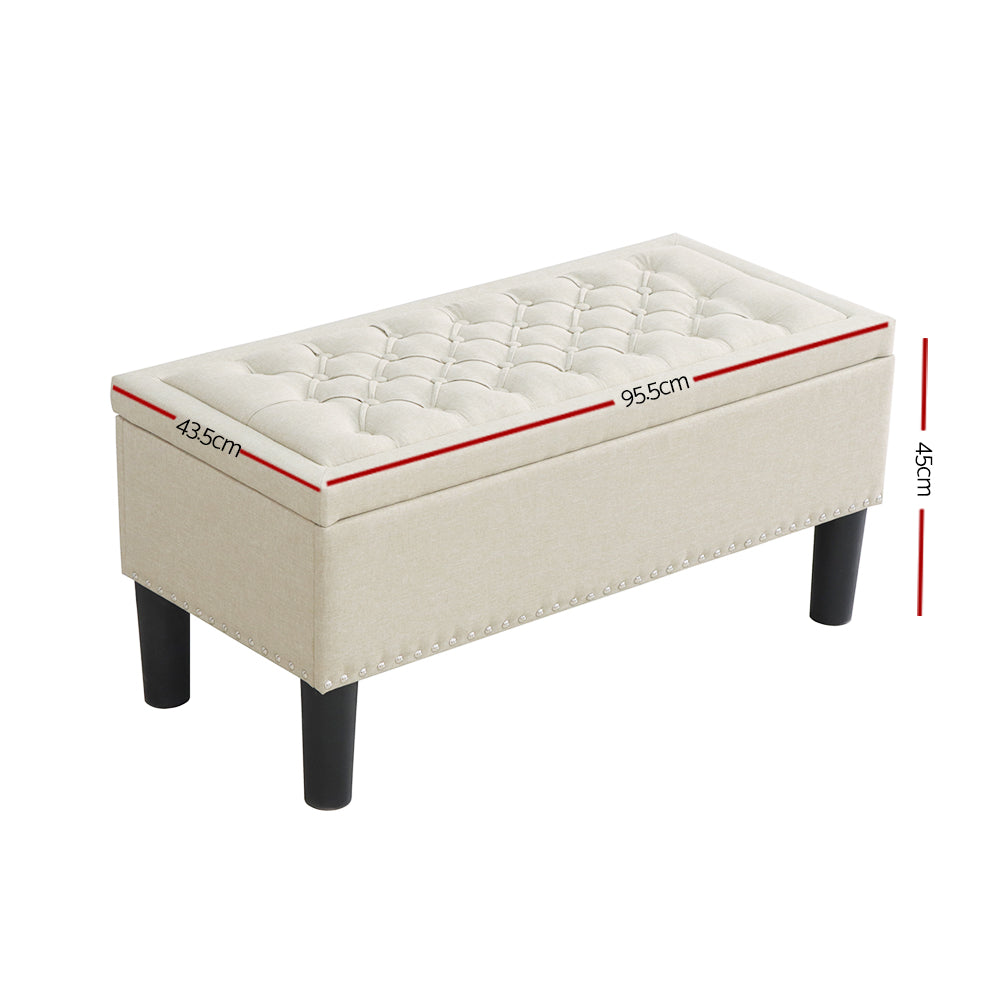 Artiss Storage Ottoman Blanket Box 96cm Linen Taupe