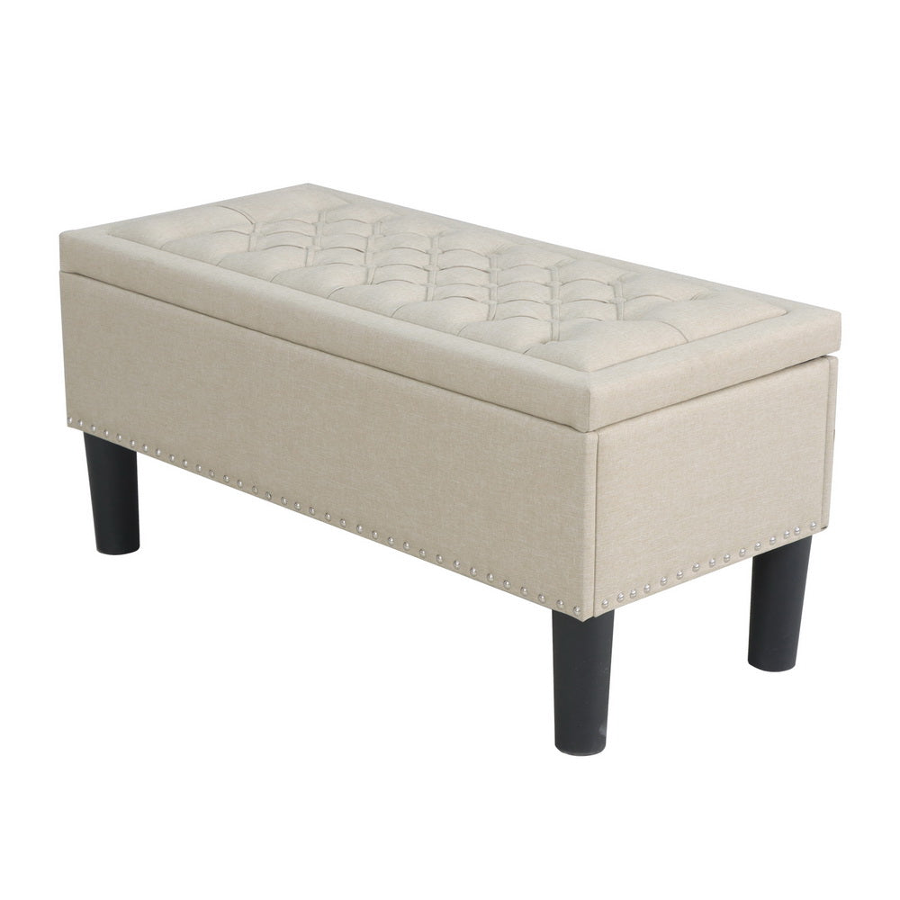 Artiss Storage Ottoman Blanket Box 96cm Linen Taupe