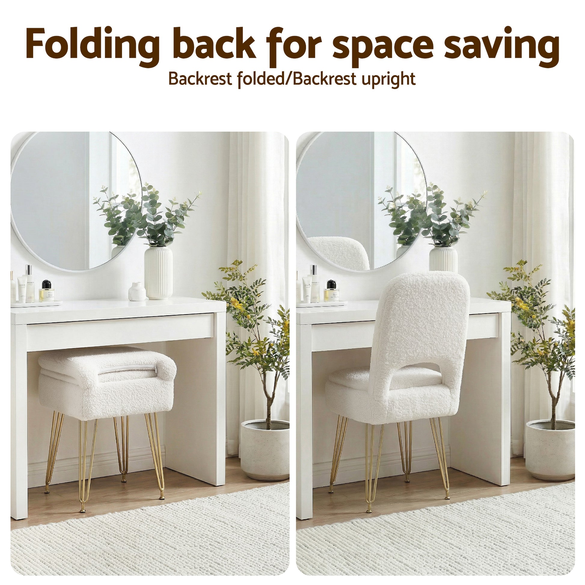 Artiss Storage Ottoman Vanity Stool Foot Stool Folding Back White
