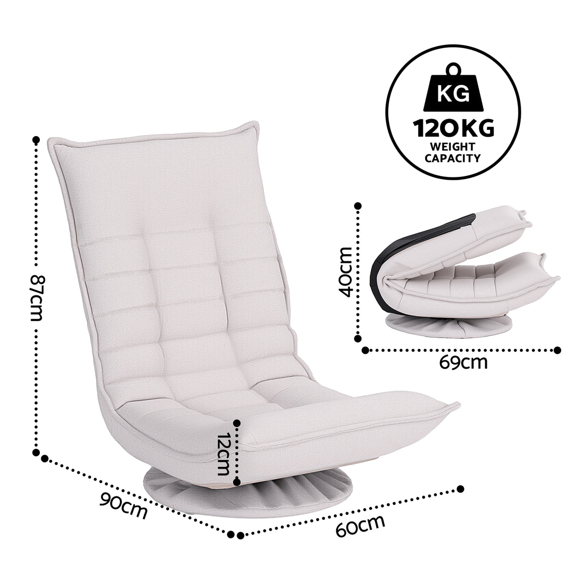 Artiss Swivel Floor Chair 5 Adjustable Foldable Lounge Seat Floor Sofa Chair Beige Grey