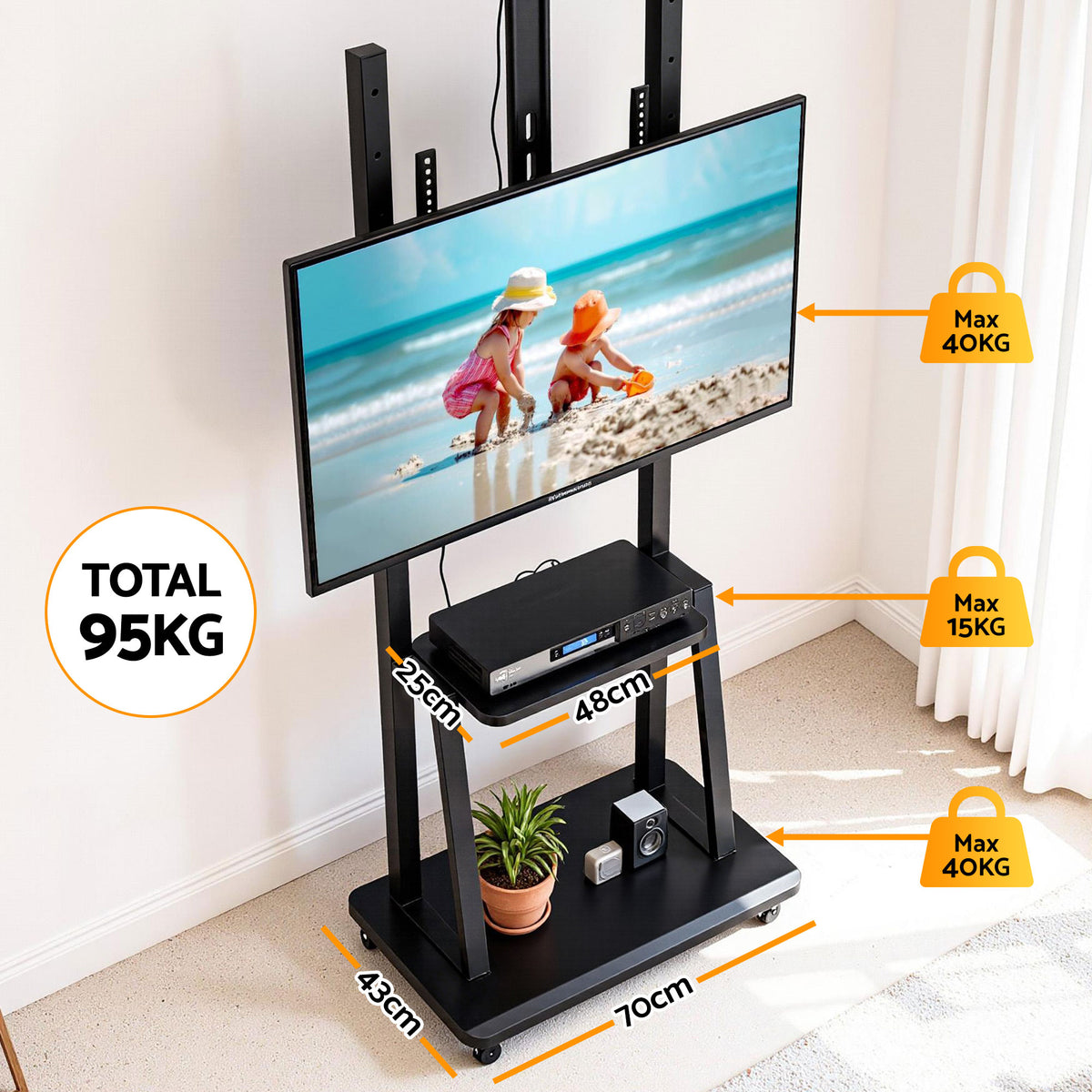 Artiss TV Stand 32-70" Universal Mobile Adjustable Height TV Stand with Wheels