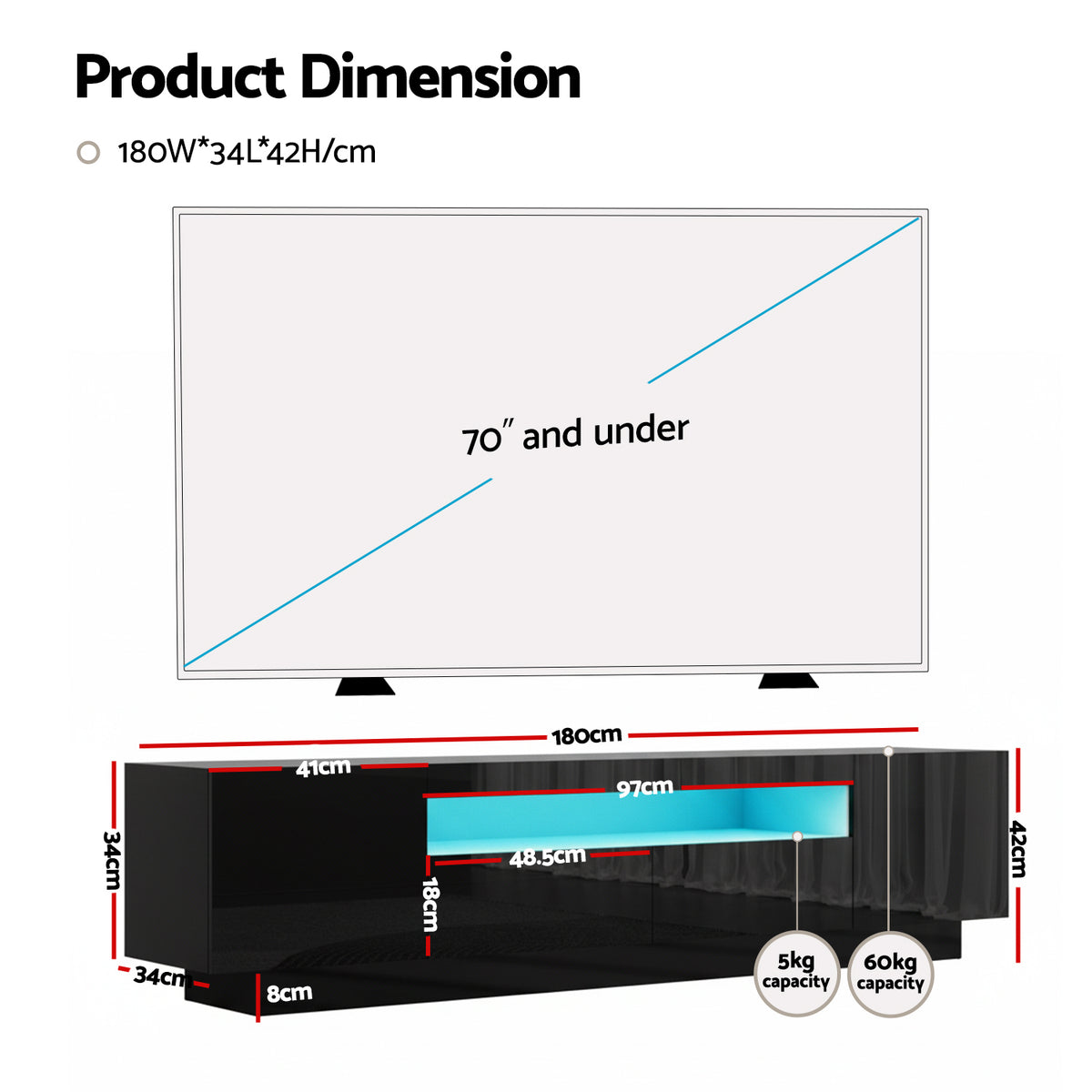 Artiss TV Unit Entertainment Unit Storage Drawer RGB LED 180cm Black
