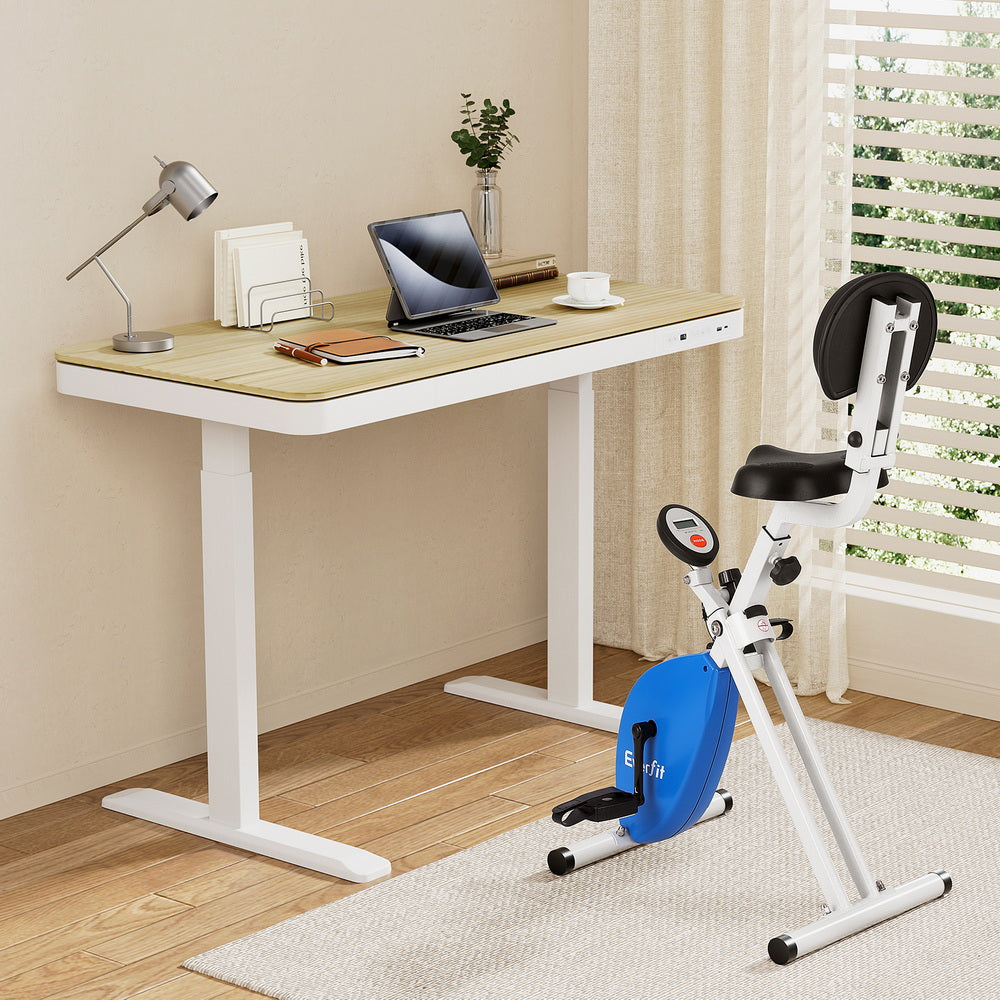 Artiss Under Desk Folding X-Bike with 120cm Automatic Standing Desk Magnetic Resistance Oak