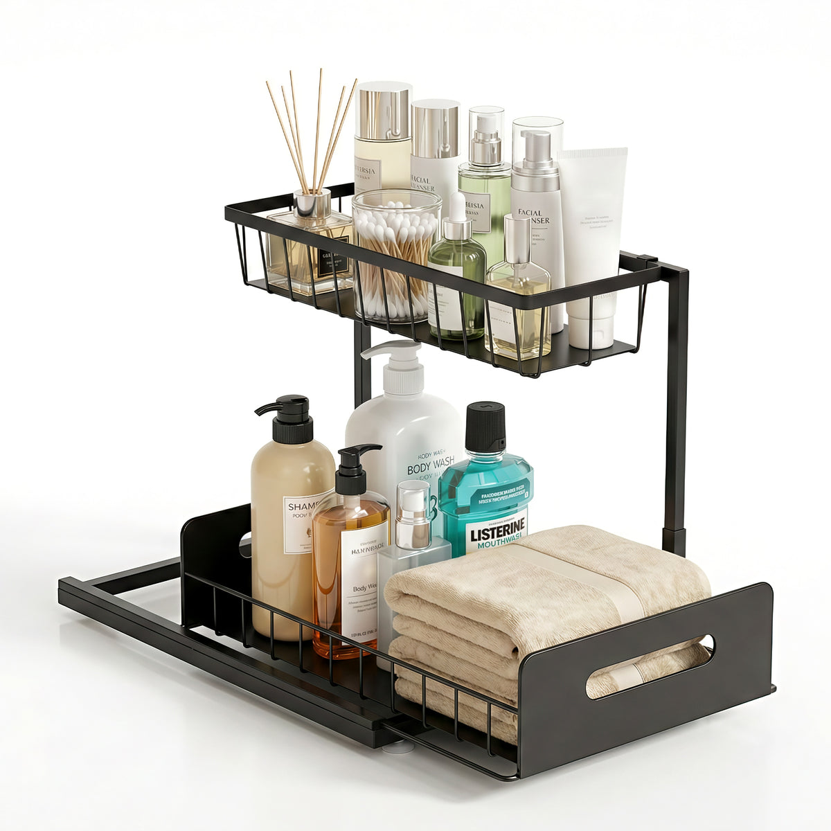 Artiss Under Sink Organizer Storage L Shape 1 Pull Out Drawers Kitchen Cabinet Shelf