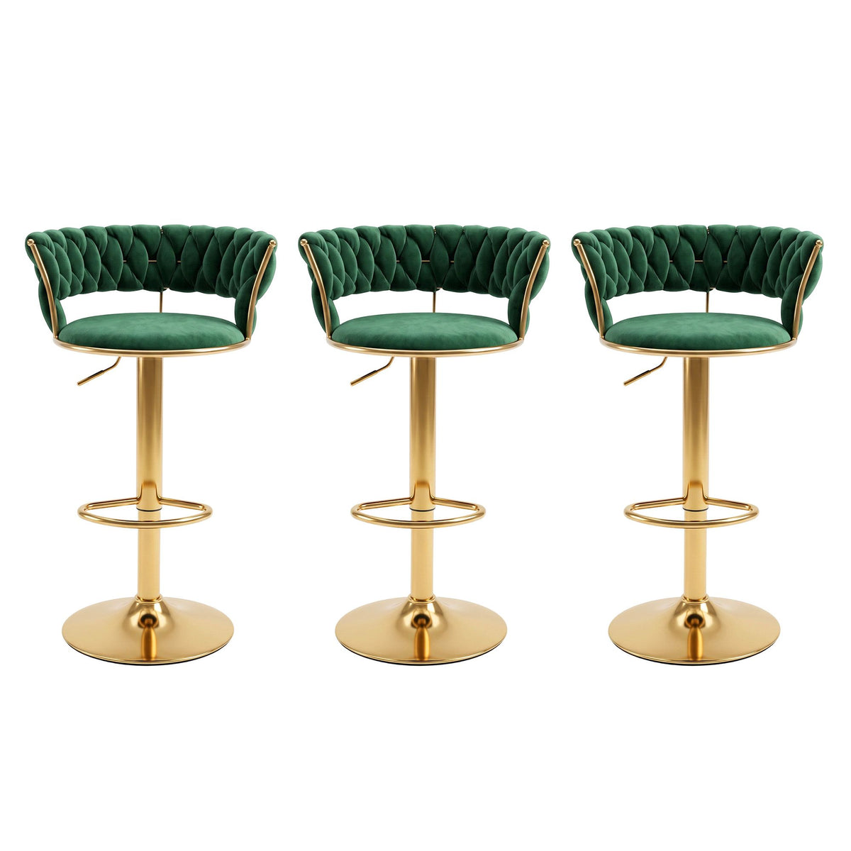 Artiss 3x Bar Stools Gas Lift Adjustable Velvet Woven Backrest Vivien Green