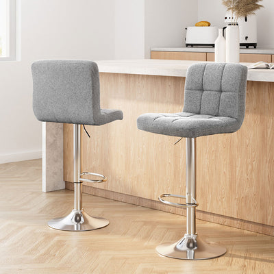 Artiss 2x Bar Stools Kitchen Dining Chairs Counter Stool Gas Lift Fabric Grey