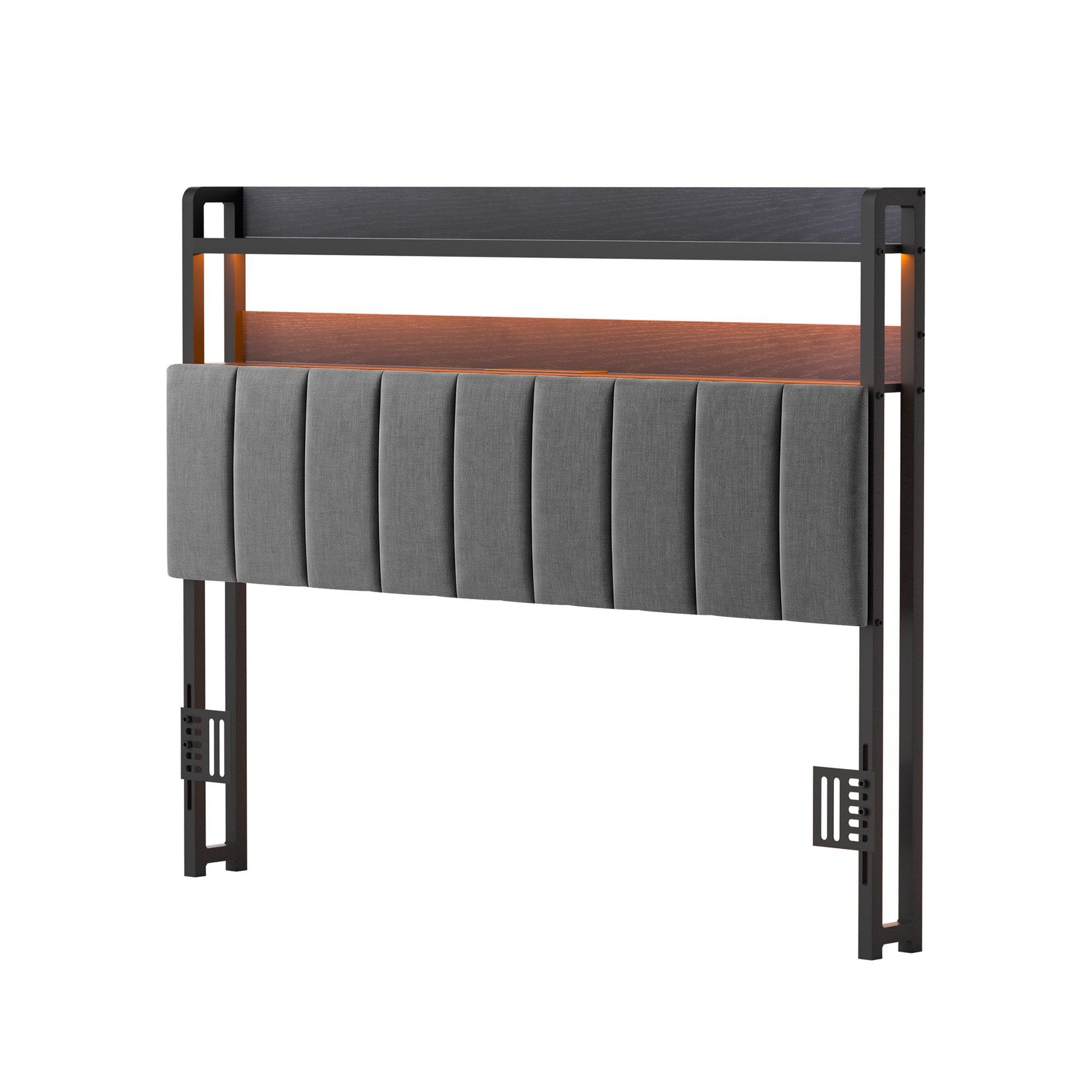 Artiss Double Headboard Charging Station Storage LED Light Grey Upholstered