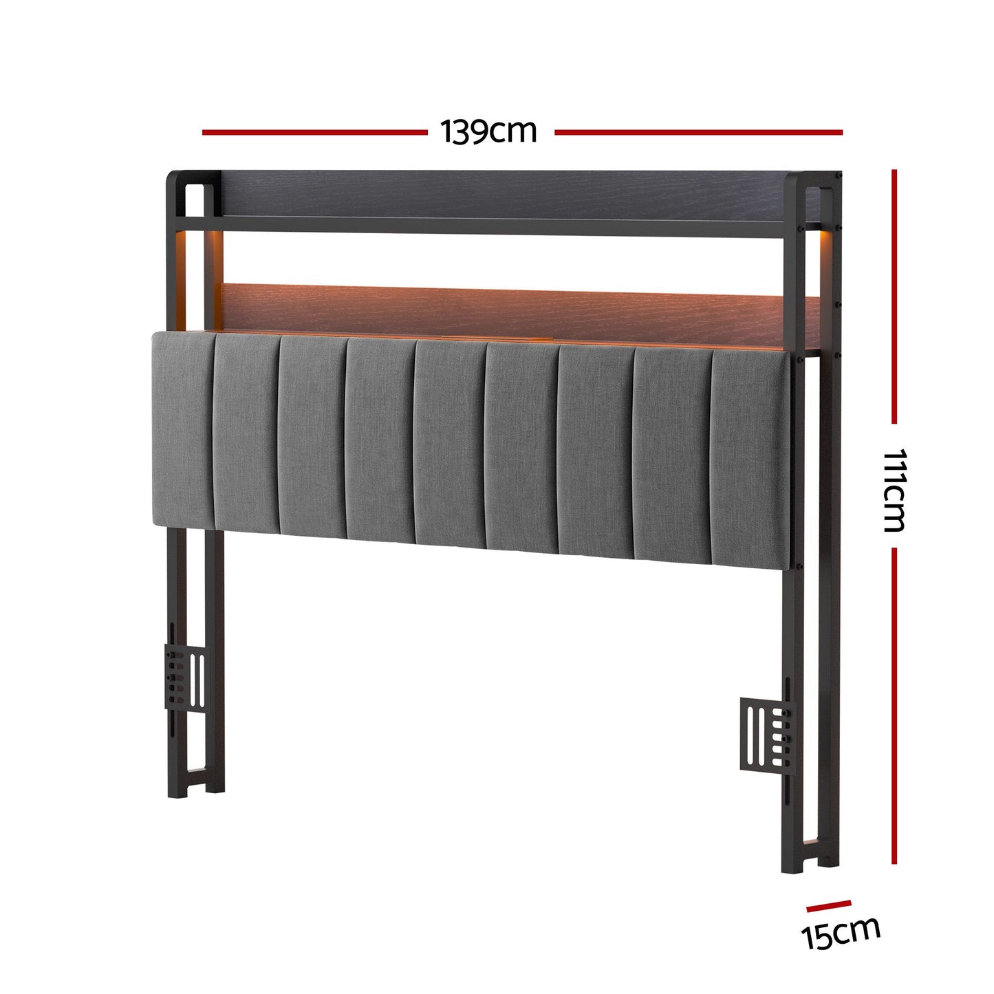 Artiss Double Headboard Charging Station Storage LED Light Grey Upholstered