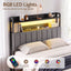 Artiss Double Headboard Charging Station Storage LED Light Grey Upholstered