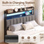 Artiss Double Headboard Charging Station Storage LED Light Grey Upholstered