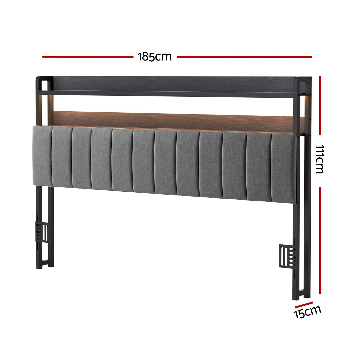 Artiss King Headboard Charging Station Storage LED Light Grey Upholstered