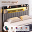 Artiss King Headboard Charging Station Storage LED Light Grey Upholstered
