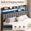 Artiss King Headboard Charging Station Storage LED Light Grey Upholstered