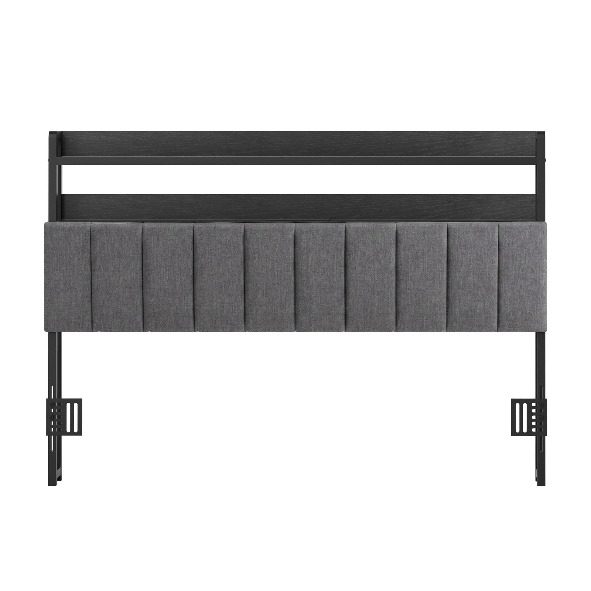 Artiss Queen Headboard Charging Station Storage LED Light Grey Upholstered