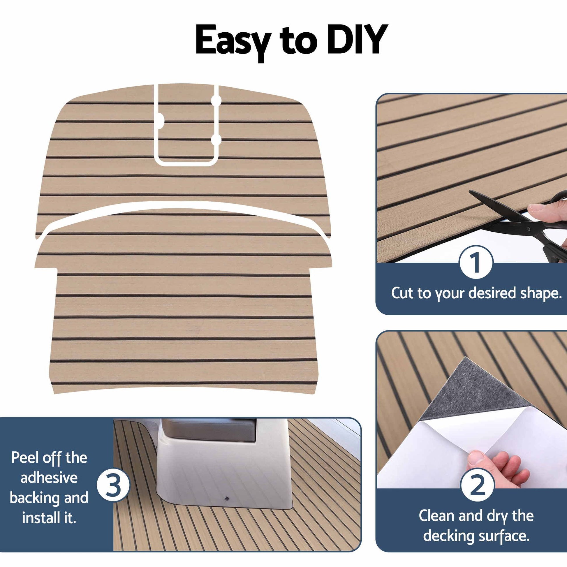 Seamanship Boat Flooring, EVA Foam Decking Mat, 240x90cm, Taupe