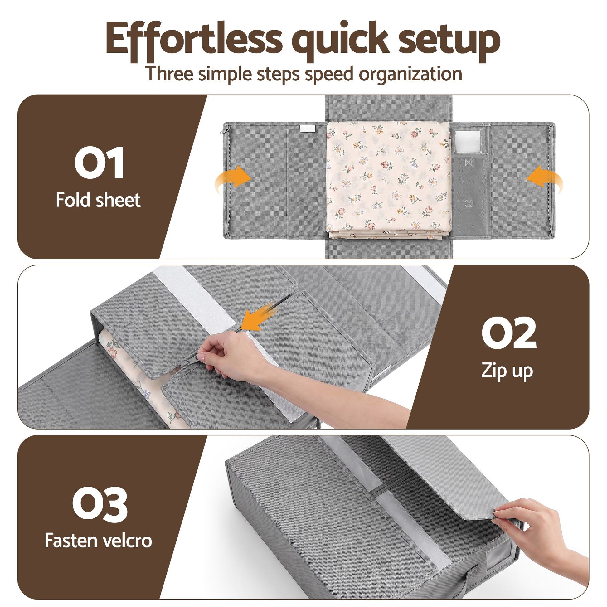 Artiss Bed Sheet Organisers Box Set 8Pcs Storage King Size Bedding Foldable Grey