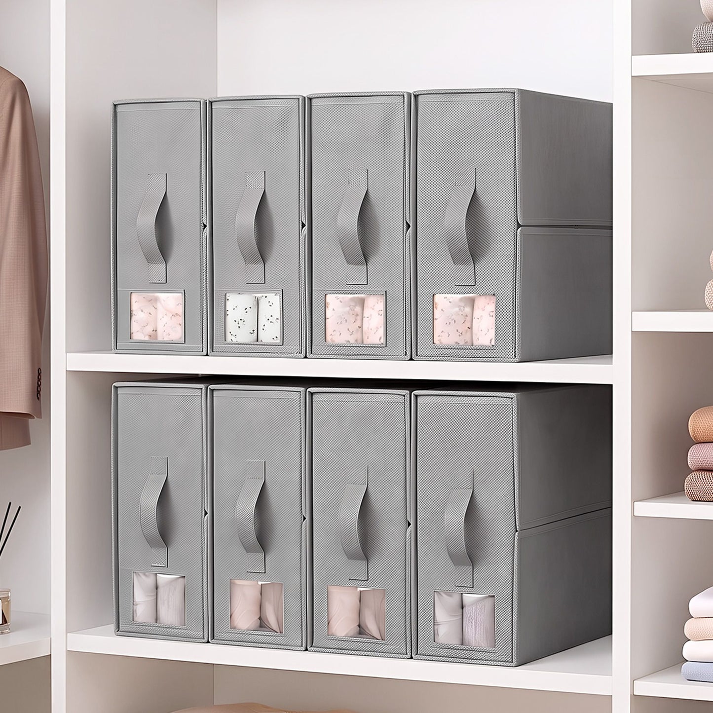 Artiss Bed Sheet Organisers Box Set 8Pcs Storage King Size Bedding Foldable Grey