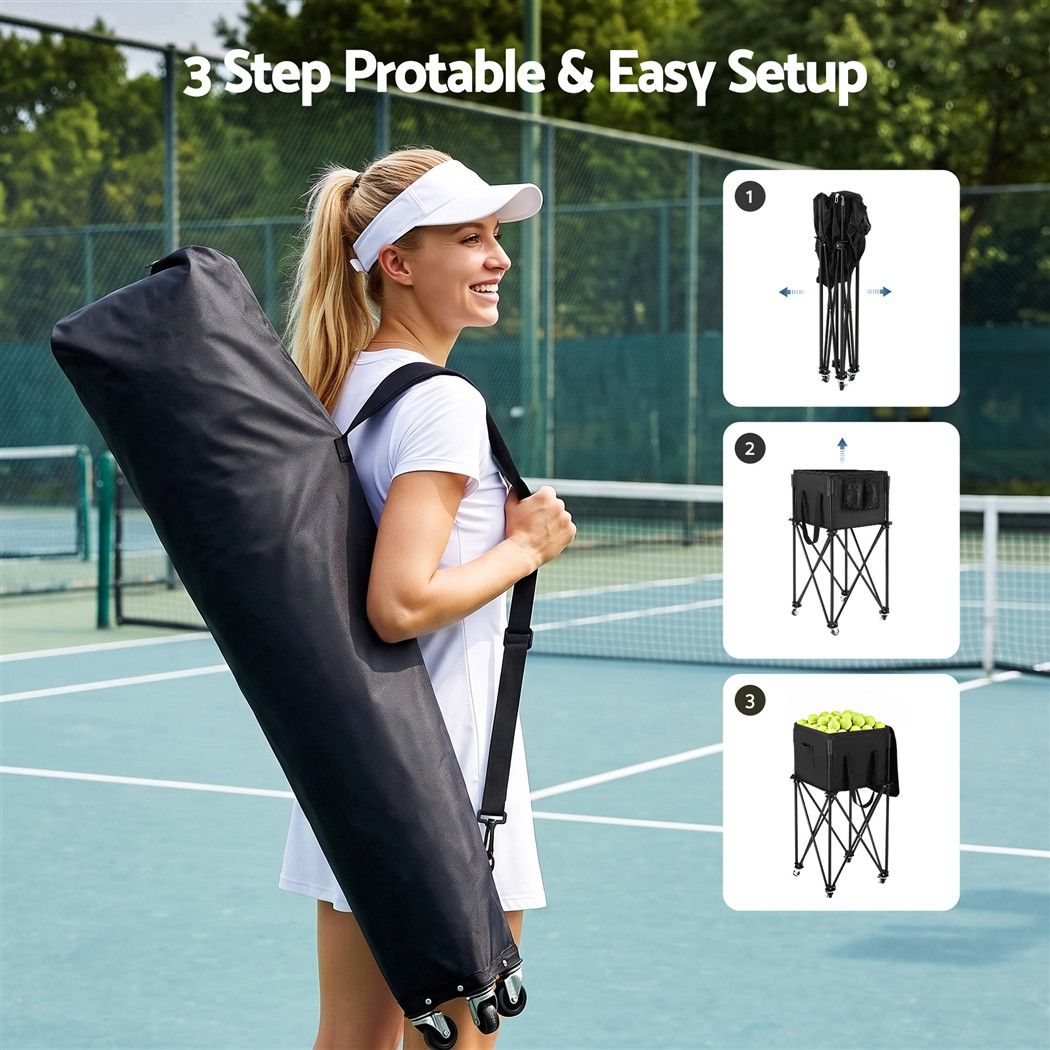 Everfit Foldable Tennis Hopper Stand with Wheels Holds Up to 150 Balls
