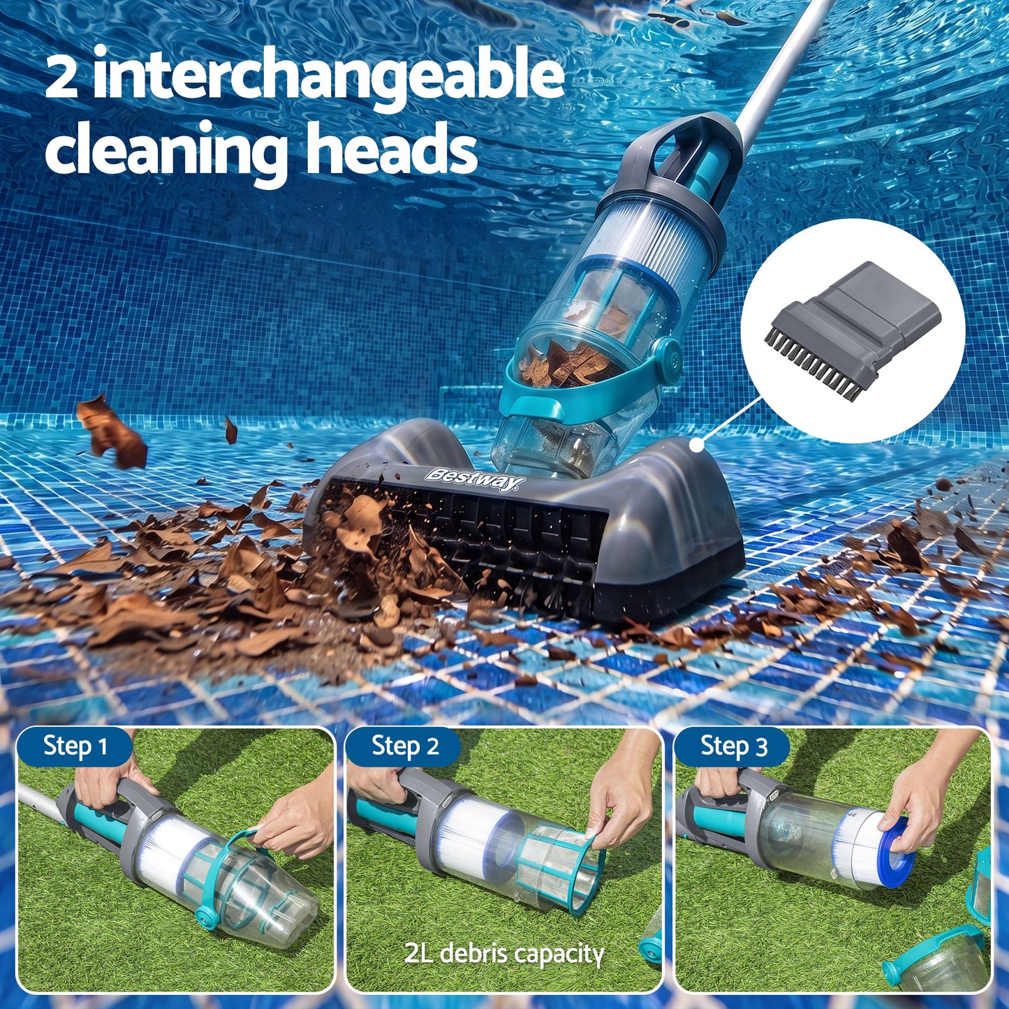 Bestway Pool Vacuum Cleaner Handheld Rechargeable Maintenance Kit Debris 2L