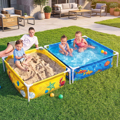 Bestway 2-in-1 Kids Pool and Sandpit Set 122cm/90cm Metal Frame Yellow Blue