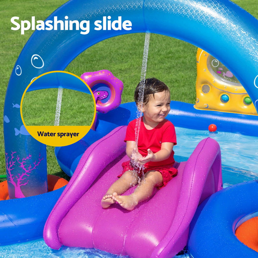 Bestway Kids Inflatable Play Splash Pool with Slide Ball Tossing Toys Coral Basket