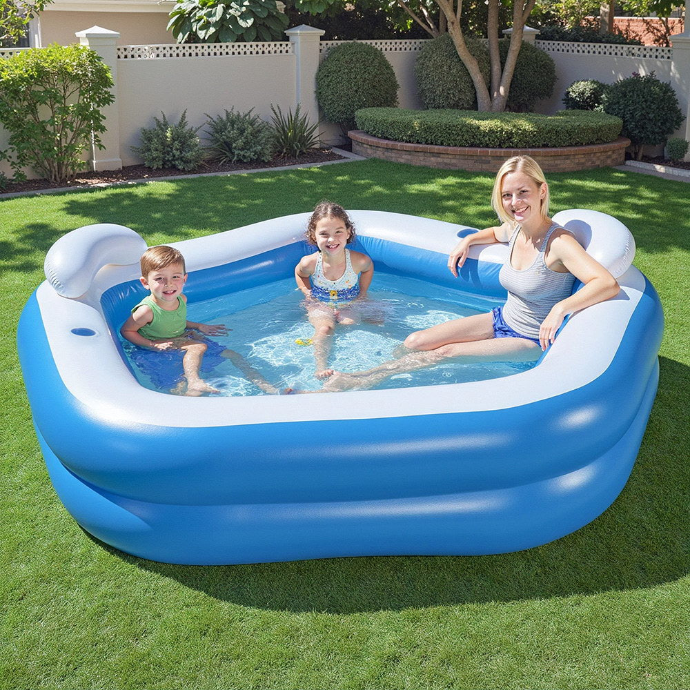 Bestway Kids Inflatable Pool Above Ground Pools Seat Cushions Cup Holder 213x206cm