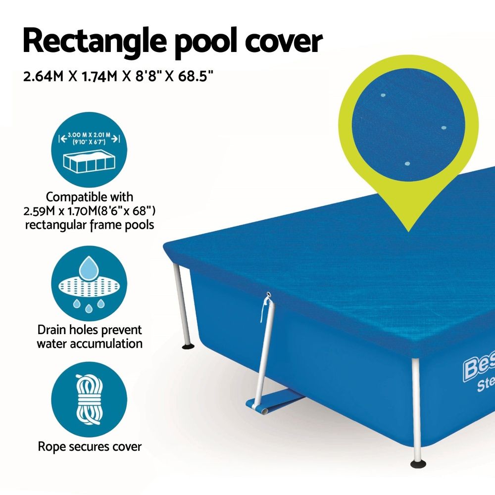 Bestway Pool Cover 264x174cm Rectangle Swimming Pool PE Shelter Fits 259x170cm Pools