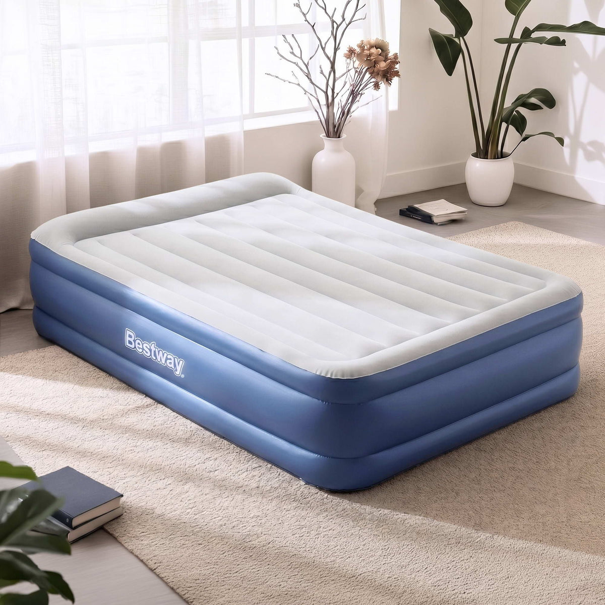 Bestway Queen Air Mattress with Built-in Pump Tritech Inflatable Bed 56cm