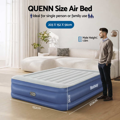 Bestway Queen Air Mattress with Built-in Pump Tritech Inflatable Bed 56cm