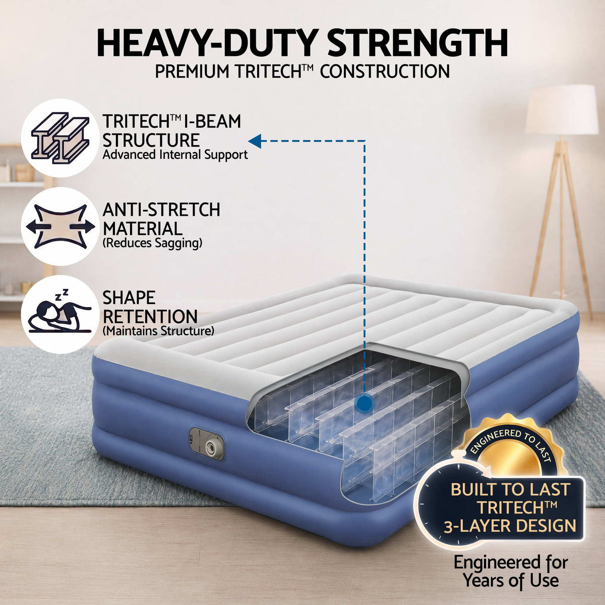Bestway Queen Air Mattress with Built-in Pump Tritech Inflatable Bed 56cm