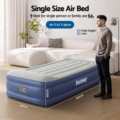 Bestway Single Air Mattress with Built-in Pump Tritech Inflatable Bed 46cm