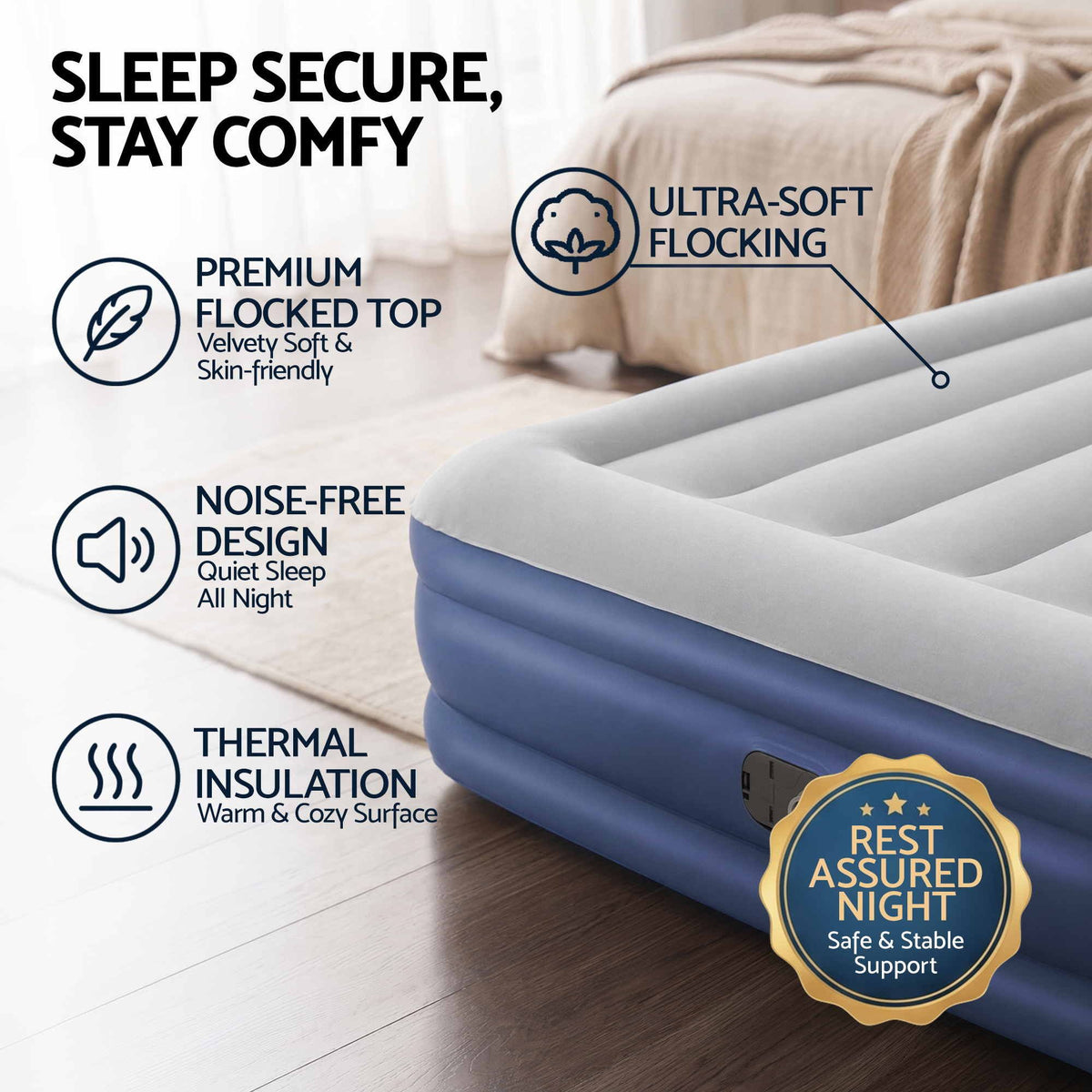 Bestway Single Air Mattress with Built-in Pump Tritech Inflatable Bed 46cm