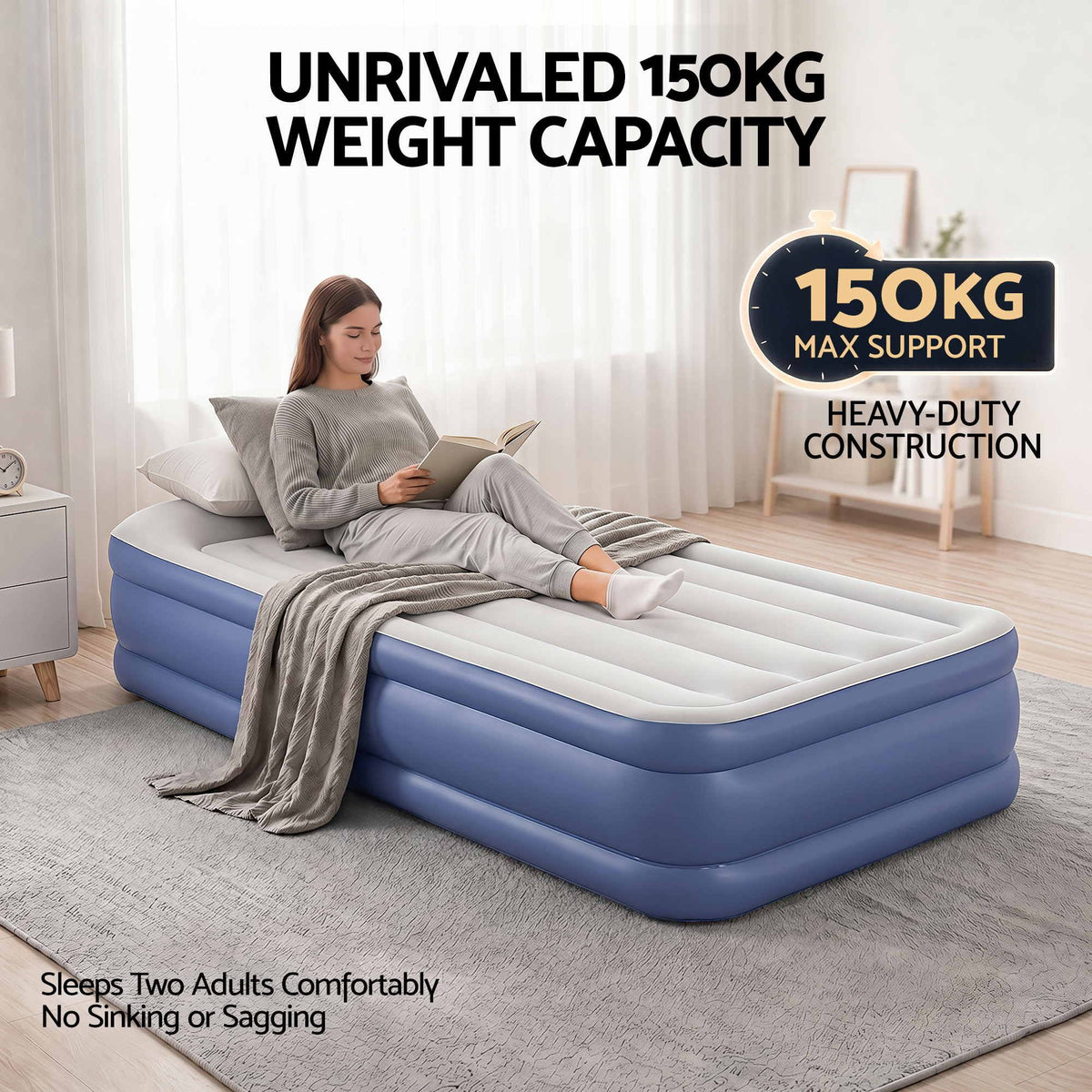 Bestway Single Air Mattress with Built-in Pump Tritech Inflatable Bed 46cm