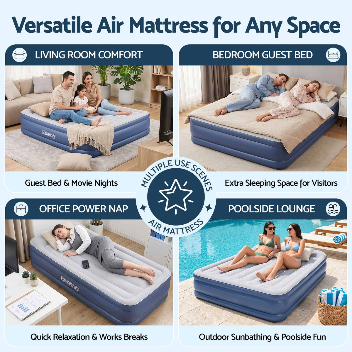 Bestway Single Air Mattress with Built-in Pump Tritech Inflatable Bed 46cm