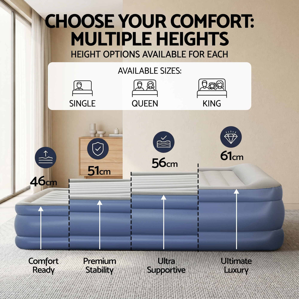 Bestway Single Air Mattress with Built-in Pump Tritech Inflatable Bed 51cm