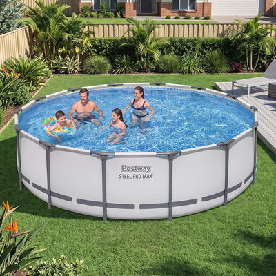 Bestway Swimming Pools 427cm x 107cm Steel Above Ground Round Backyard Pool Set White