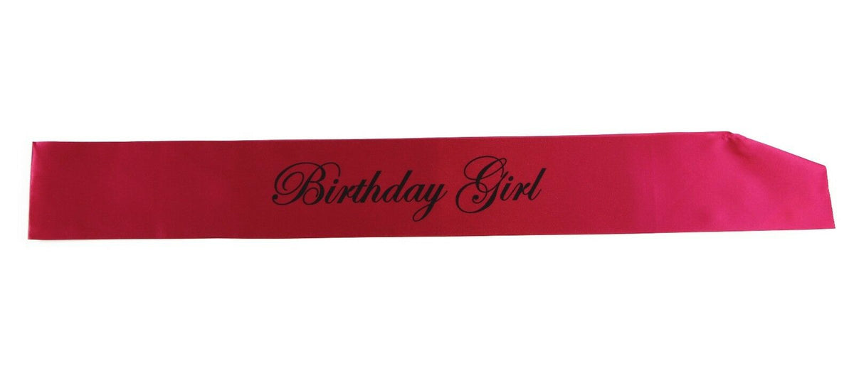 Birthday Girl Sash - Party - Hot Pink/Black Edwardian Font