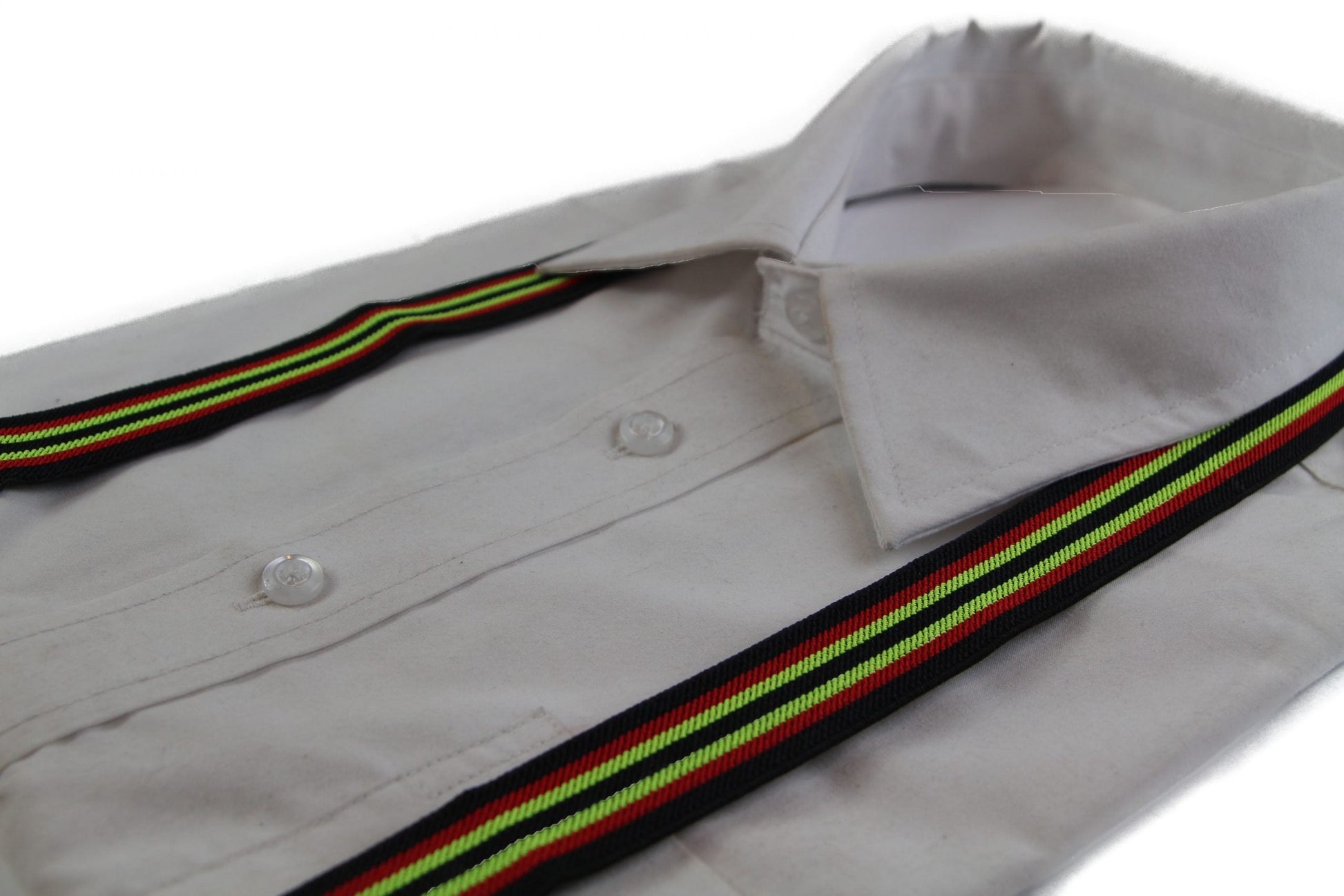 Boys Adjustable Black, Red & Lime Green Striped Patterned Suspenders