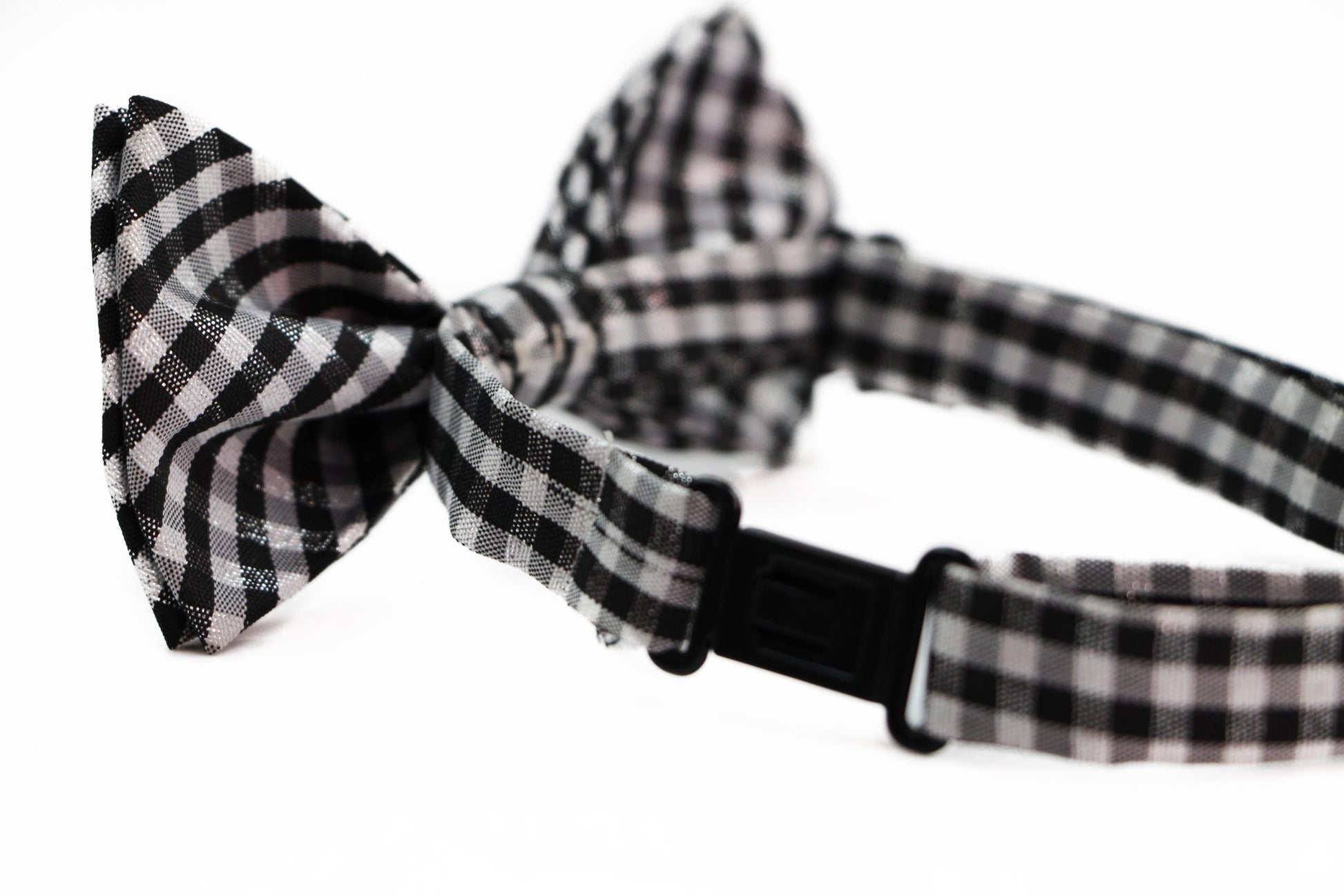 Boys Ivory, Black & Silver Tinsel Checkered Patterned Cotton Bow Tie