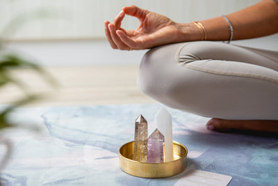 Calm Mind Crystal Trio - Selenite, Smoky Quartz + Amethyst