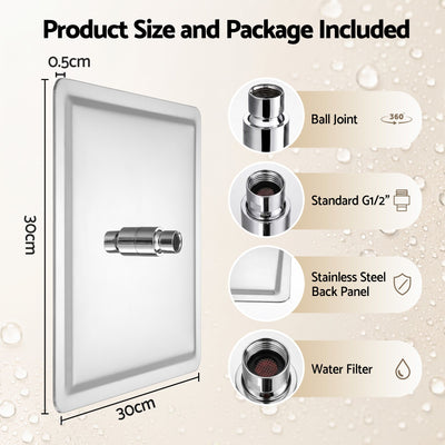Cefito 12" Extra Large Rain Shower Head, Air-in Tech for Low Water Pressure, Anti-Clog Silicone Jets for Hard Water Scale, 360° Swivel, DIY Renters Install, 304 Stainless Steel