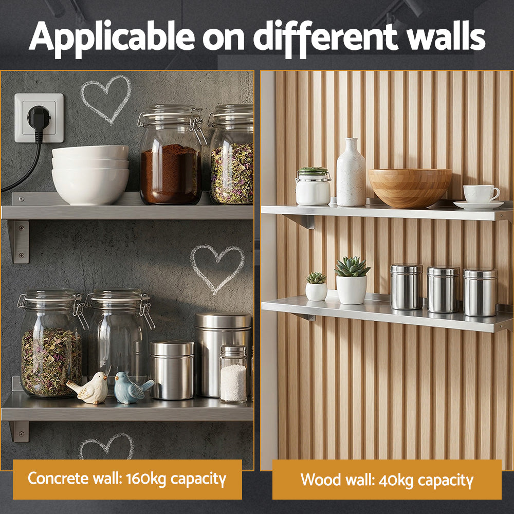 Cefito 2PCS 1200mm Stainless Steel Kitchen Wall Shelf Mounted Rack