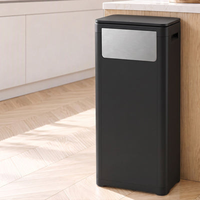 Cefito 30L Commercial Trash Can with Lid Front Push Flap Rubbish Bin Black