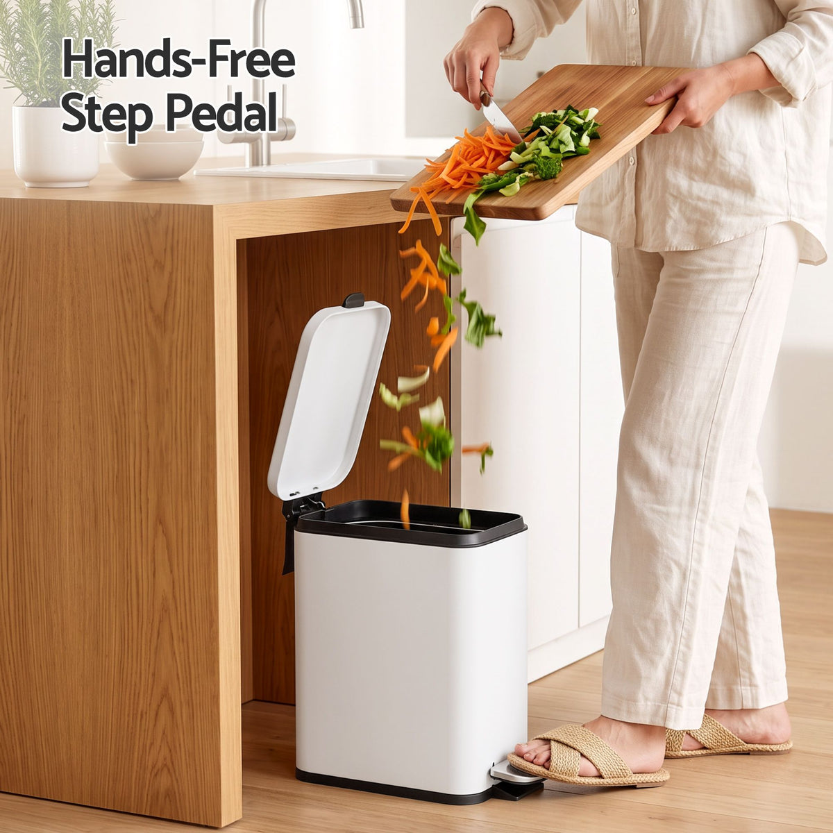 Cefito 5L Pedal Rubbish Bin Carbon Steel Rectangular Trash Can Removable Bucket White