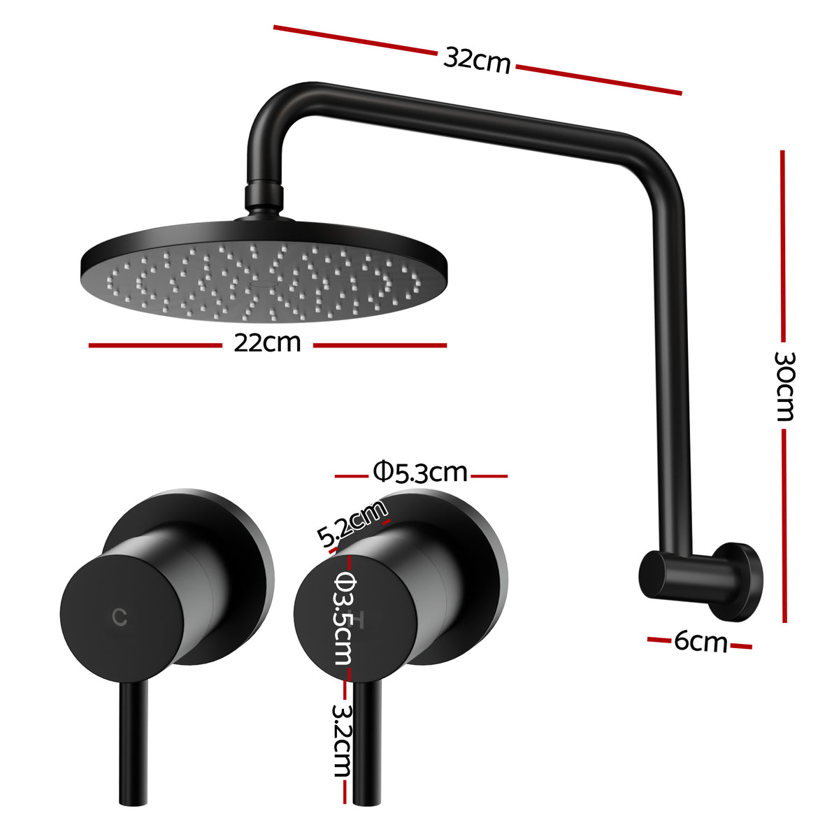 Cefito 9'' Rain Overhead Swivel Shower Head with Wall Twin Swivel Bathroom Tap