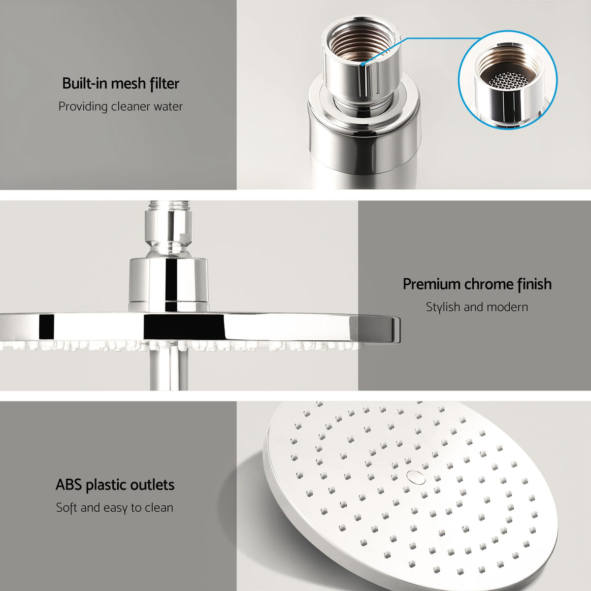 Cefito 9'' Rain Shower Head Set Handheld Round High Pressure Twins Tap Chrome