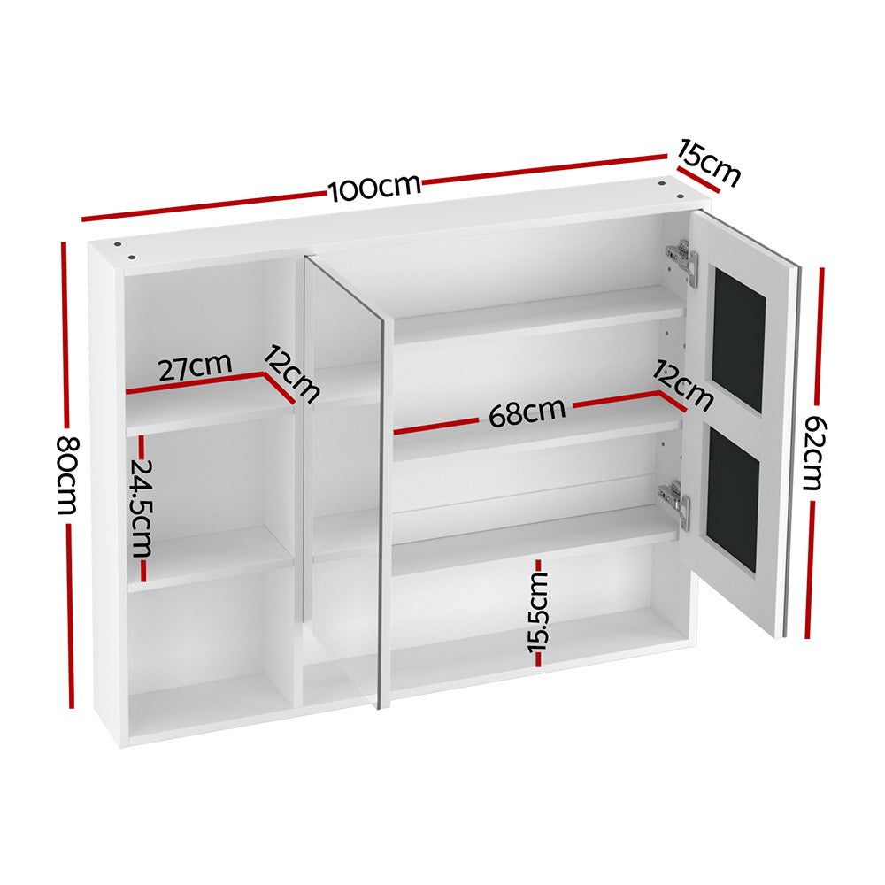 Cefito Bathroom Mirror Cabinet 100CM Vanity Medicine Wall Mounted Storage White