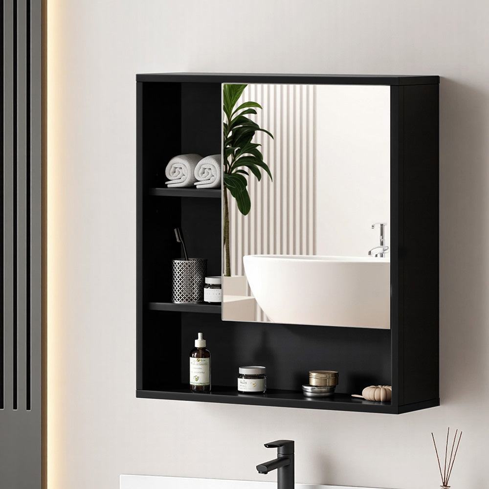 Cefito Bathroom Mirror Cabinet Mirrored Medicine Adjustable Shelf Wall Mounted 560mm Black